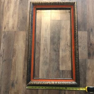 VINTAGE WOOD CARVED FRAME WITH ORANGE INLAY 12” x 24”